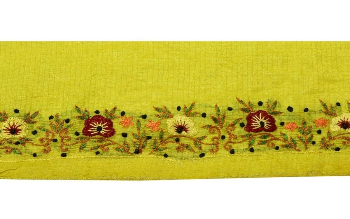 Vintage Saree Border Indian Craft Trim Hand Embroidered Light Green Ribbon Lace