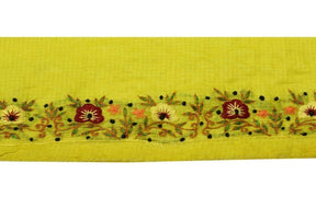 Vintage Saree Border Indian Craft Trim Hand Embroidered Light Green Ribbon Lace