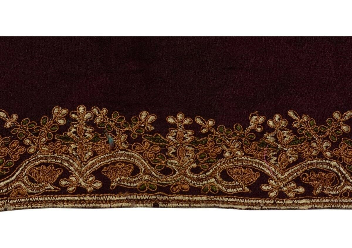 Vintage Saree Border Indian Craft Trim Floral Embroidered Purple Ribbon Lace
