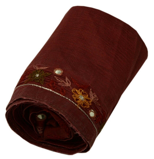 Vintage Saree Border Indian Craft Trim Embroidered Mirror Work Maroon Lace
