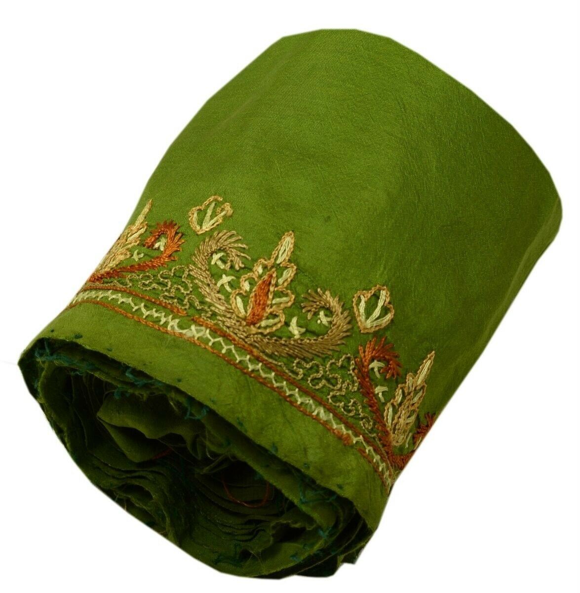 Vintage Saree Border Indian Craft Trim Hand Embroidered Green Ribbon Lace