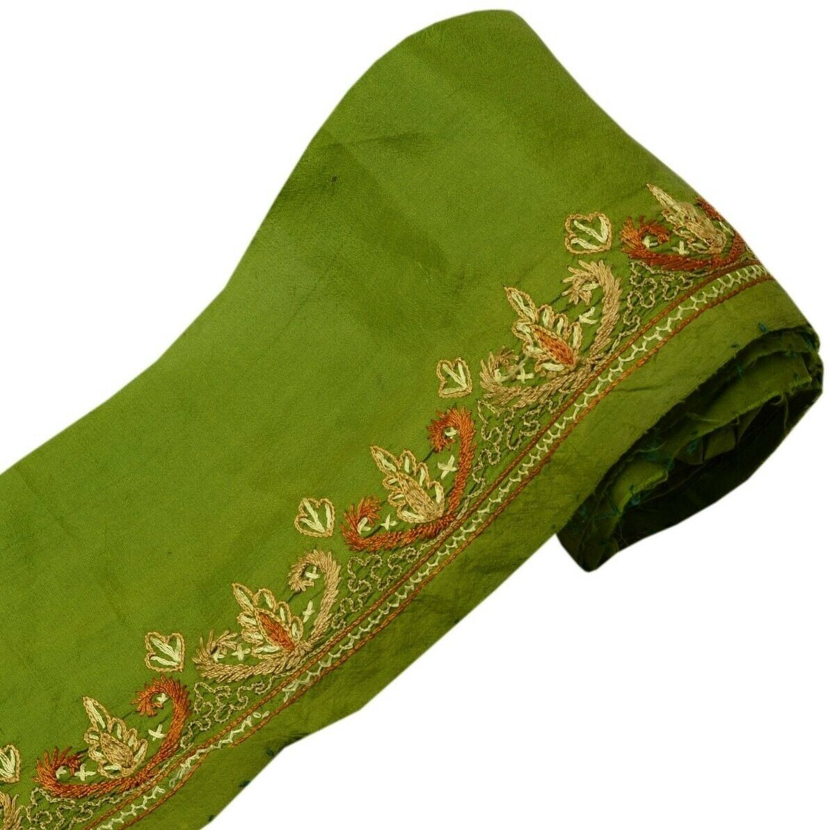 Vintage Saree Border Indian Craft Trim Hand Embroidered Green Ribbon Lace