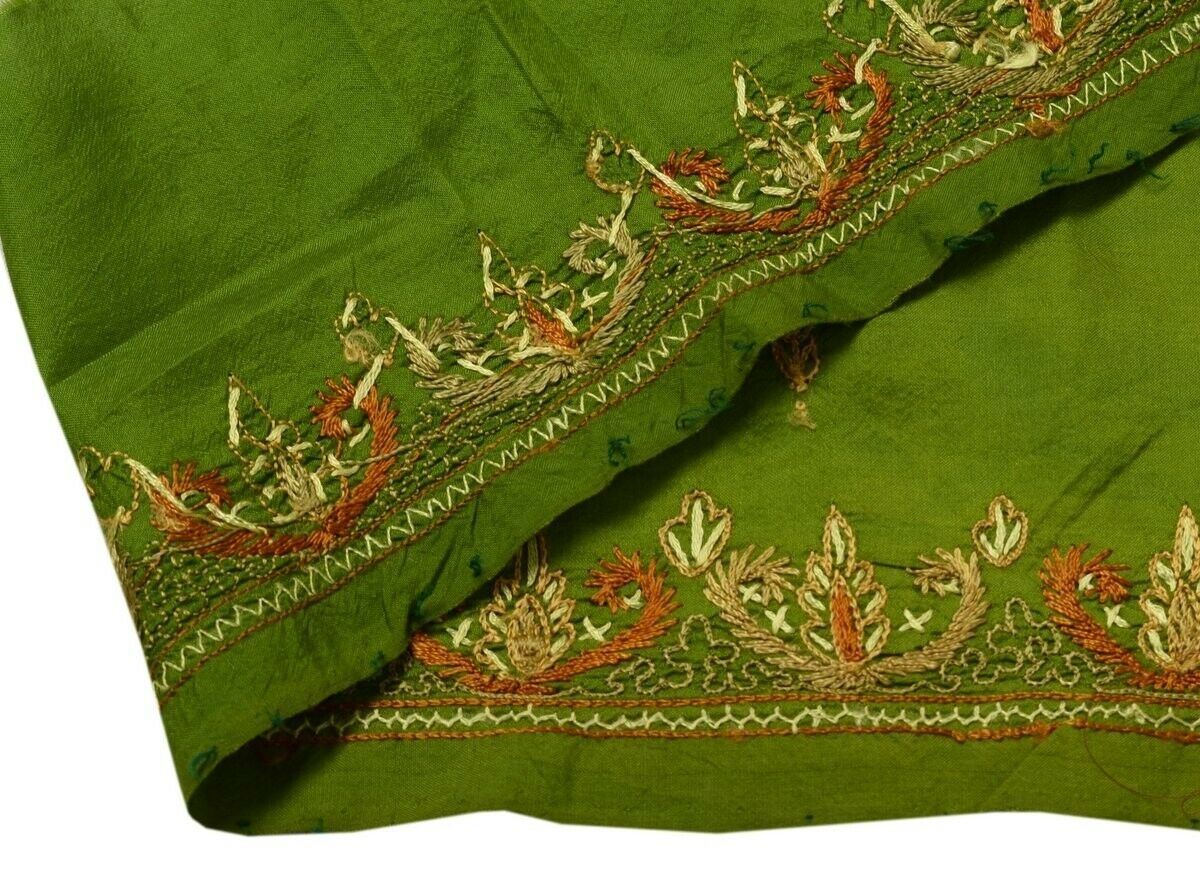 Vintage Saree Border Indian Craft Trim Hand Embroidered Green Ribbon Lace