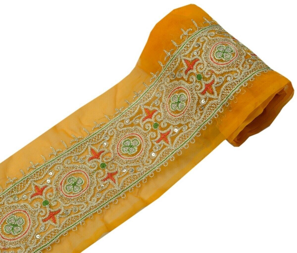 4.5" W Vintage Saree Border Indian Craft Trim Embroidered Sewing Ribbon Lace