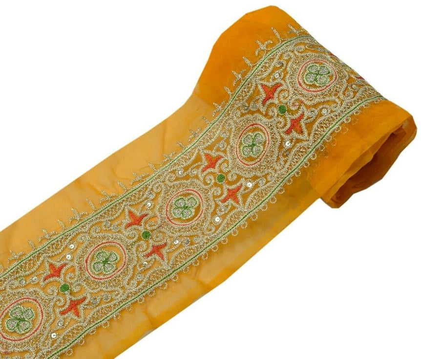 4.5" W Vintage Saree Border Indian Craft Trim Embroidered Sewing Ribbon Lace