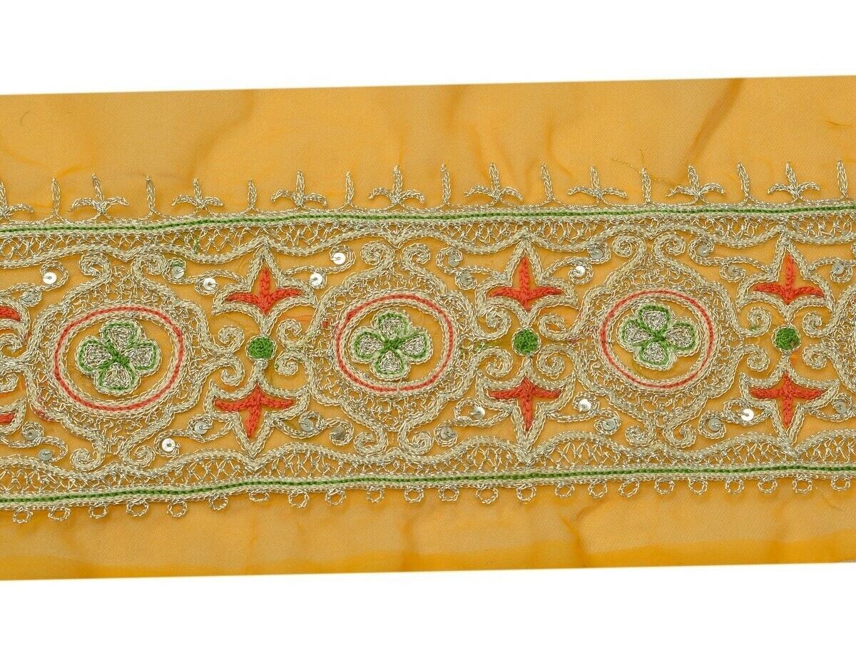 4.5" W Vintage Saree Border Indian Craft Trim Embroidered Sewing Ribbon Lace