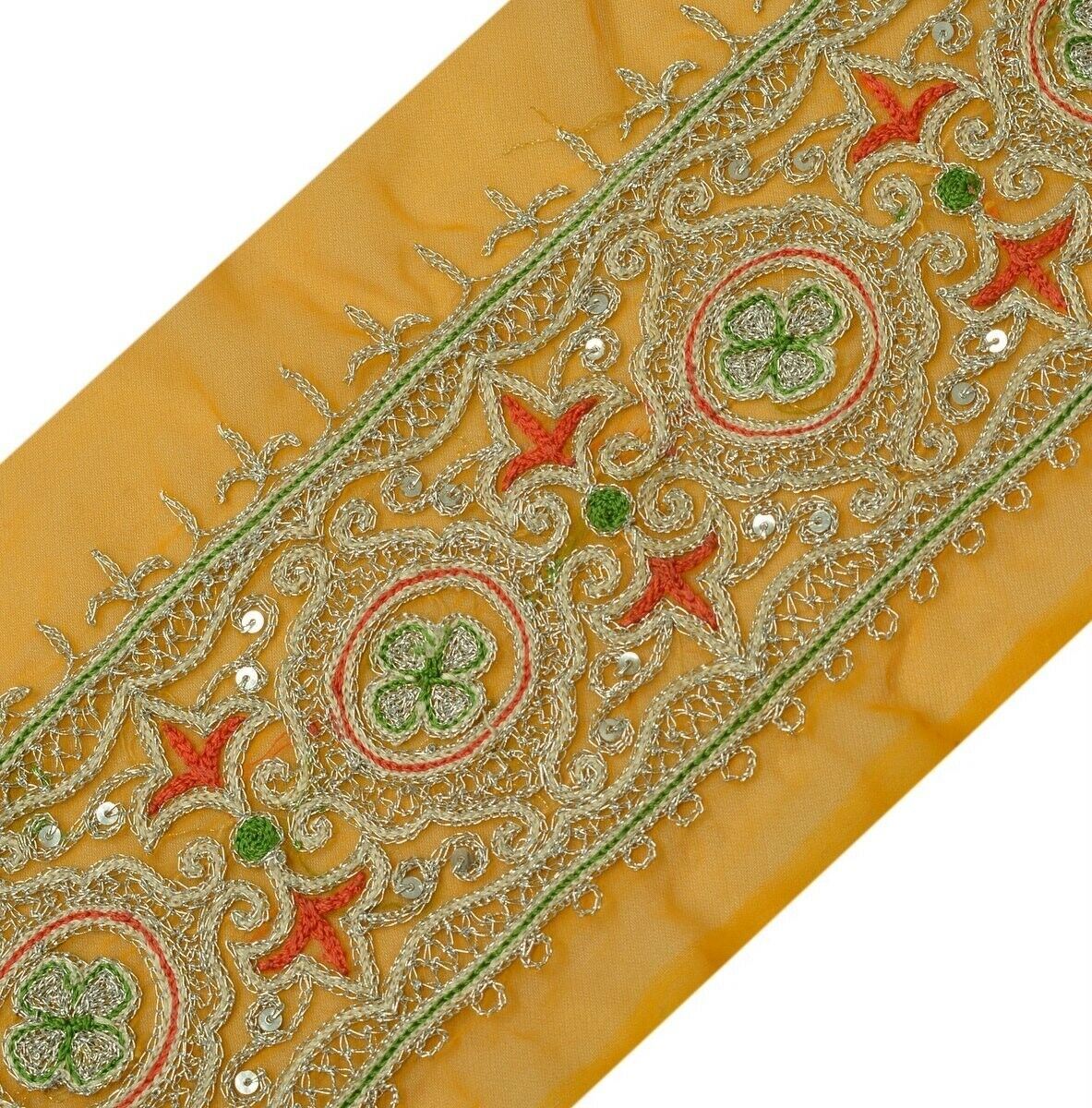 4.5" W Vintage Saree Border Indian Craft Trim Embroidered Sewing Ribbon Lace