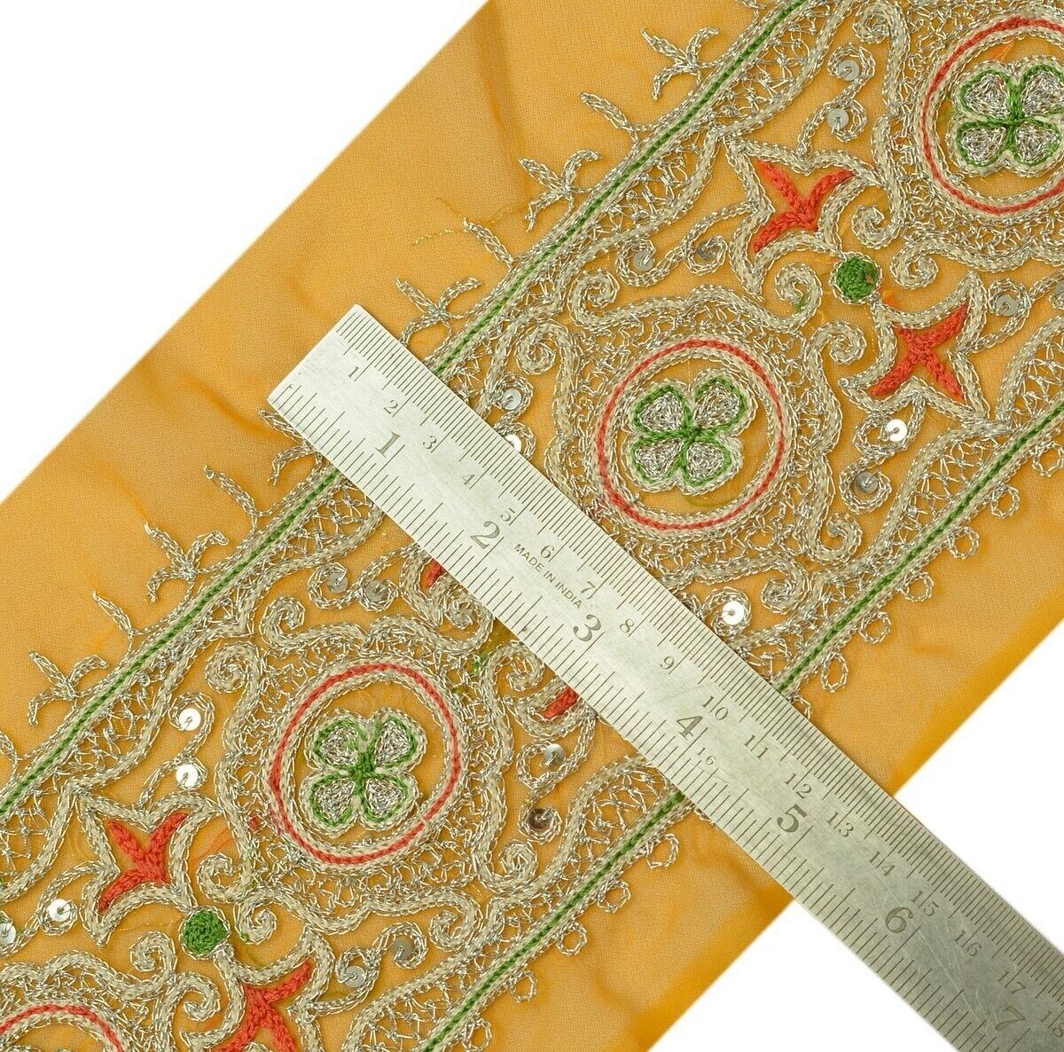 4.5" W Vintage Saree Border Indian Craft Trim Embroidered Sewing Ribbon Lace