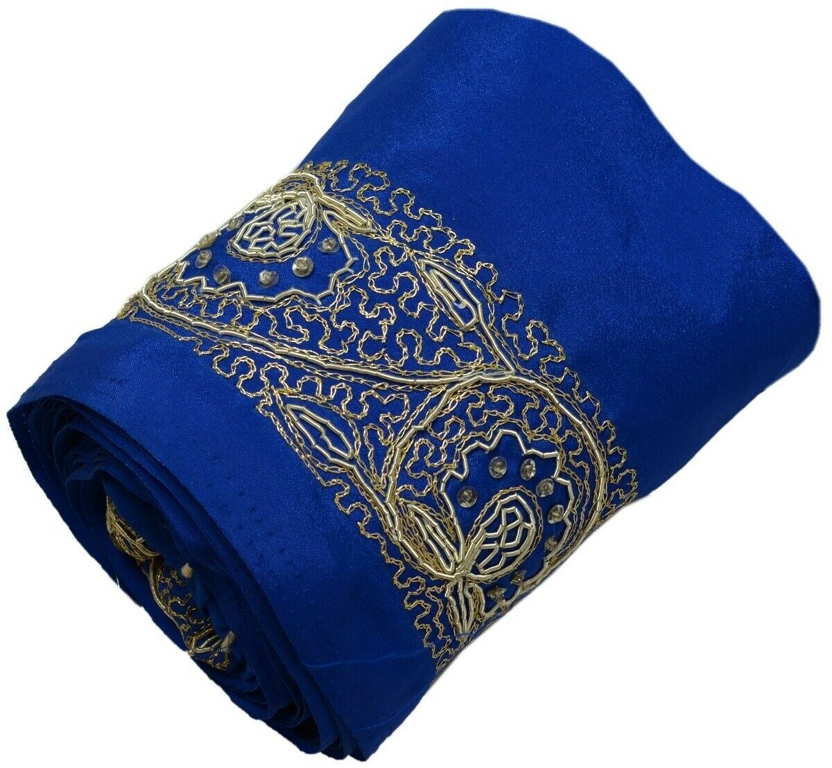 Vintage Saree Border Indian Craft Trim Hand Beaded Embroidered Royal Blue Lace