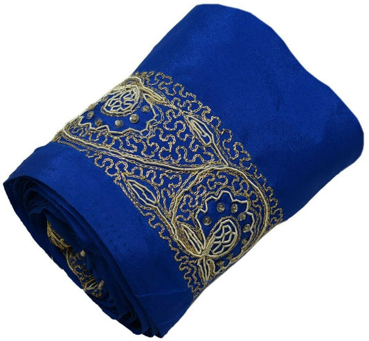 Vintage Saree Border Indian Craft Trim Hand Beaded Embroidered Royal Blue Lace