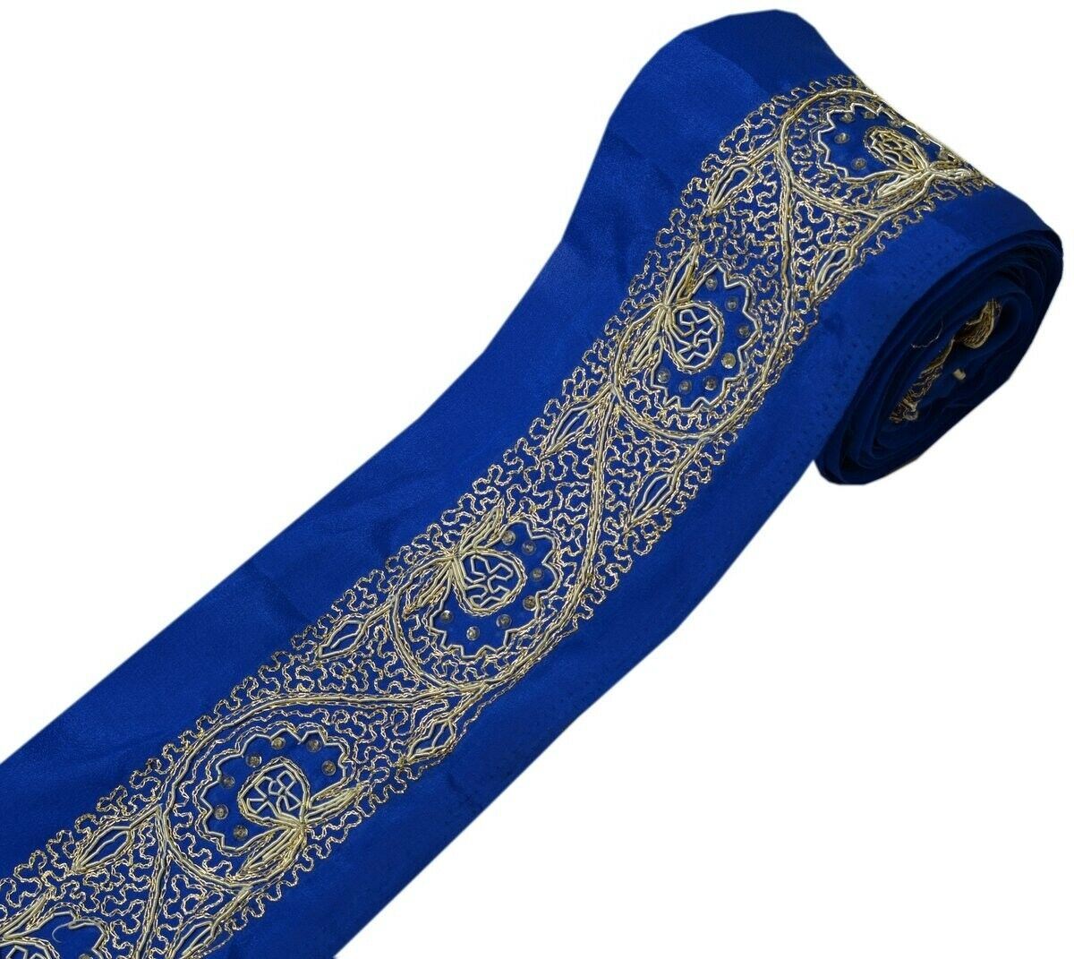 Vintage Saree Border Indian Craft Trim Hand Beaded Embroidered Royal Blue Lace