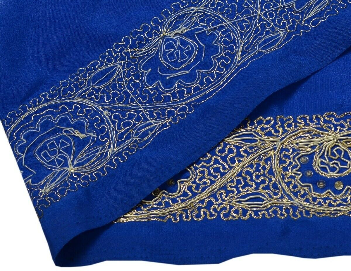 Vintage Saree Border Indian Craft Trim Hand Beaded Embroidered Royal Blue Lace