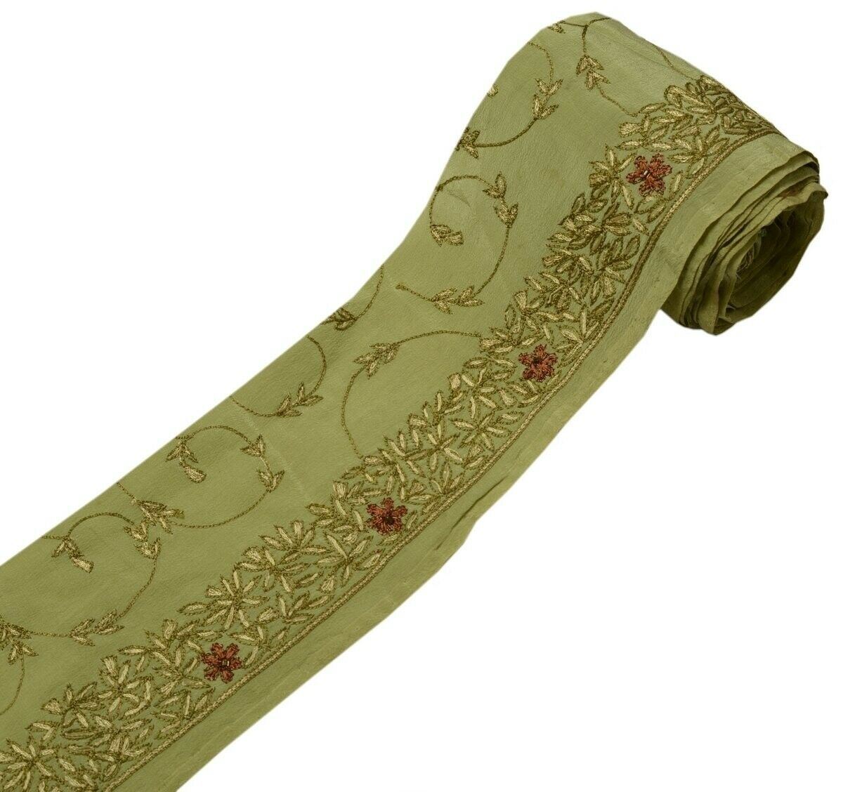 Vintage Saree Border Indian Craft Trim Hand Embroidered Green Sewing Ribbon Lace