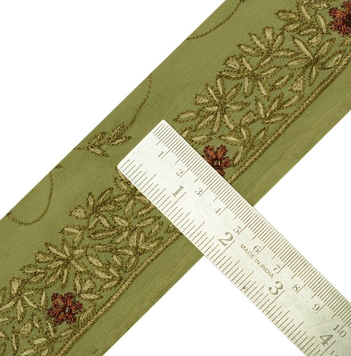 Vintage Saree Border Indian Craft Trim Hand Embroidered Green Sewing Ribbon Lace