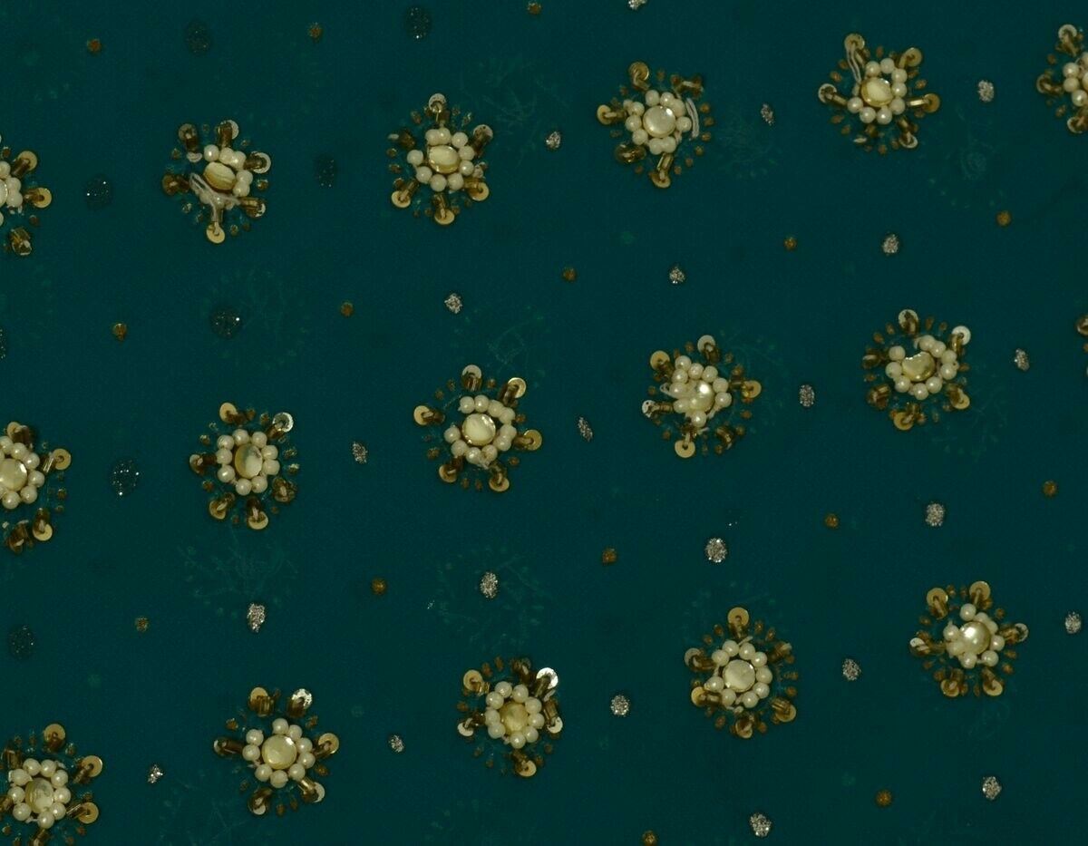 Indian Art Silk Hansd Beaded Vintage Sari Remnant Scrap Fabric for Sewing Craft