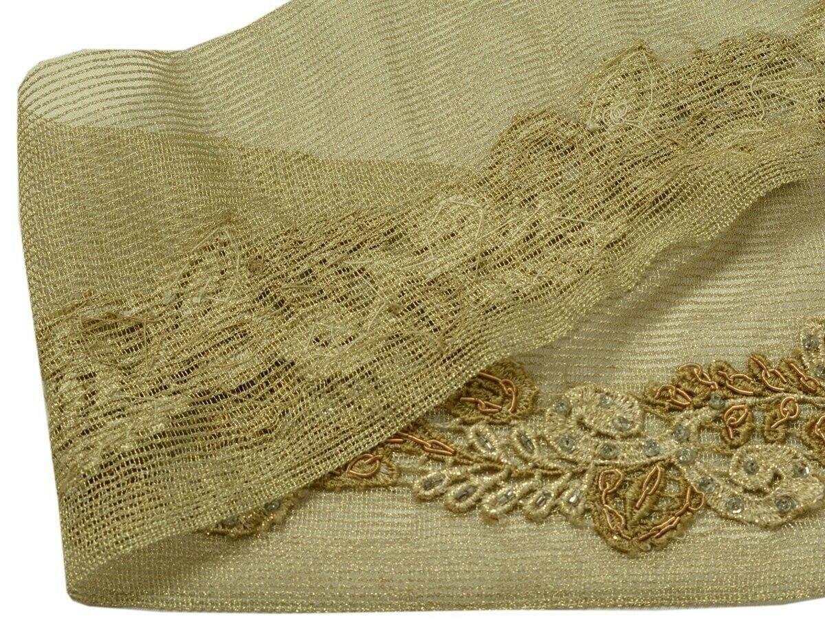 Vintage Saree Border Indian Craft Trim Hand Beaded Floral Net Sewing Ribbon Lace