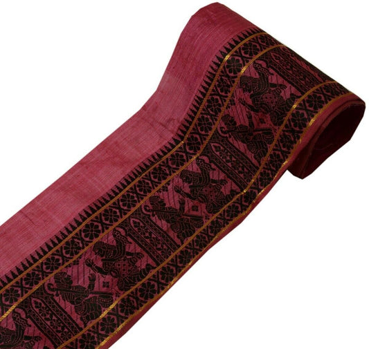 Vintage Saree Border Indian Craft Trim Woven Baluchari Dark Magenta Ribbon Lace