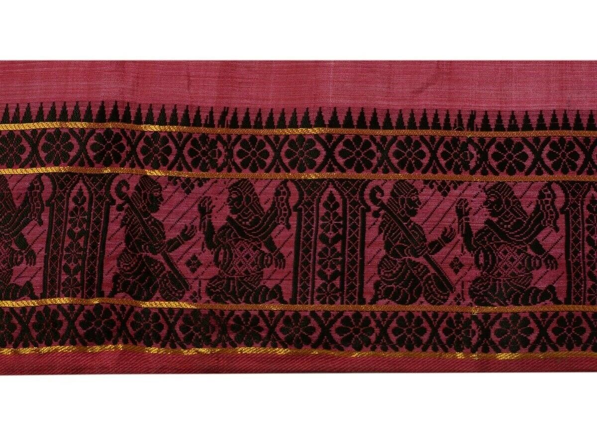 Vintage Saree Border Indian Craft Trim Woven Baluchari Dark Magenta Ribbon Lace