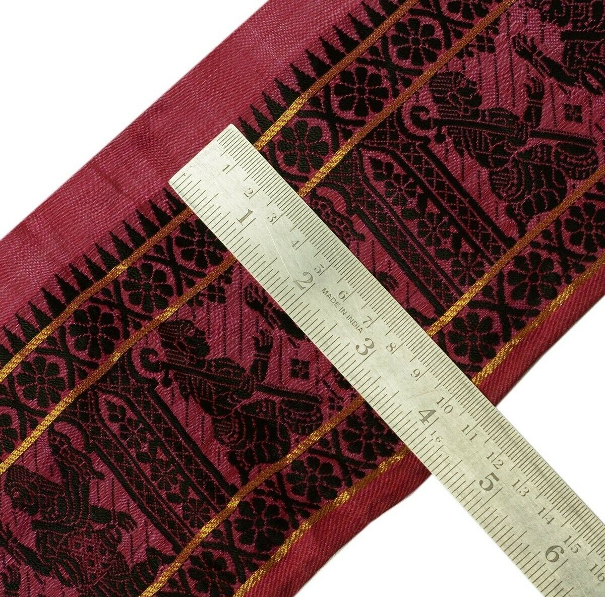 Vintage Saree Border Indian Craft Trim Woven Baluchari Dark Magenta Ribbon Lace