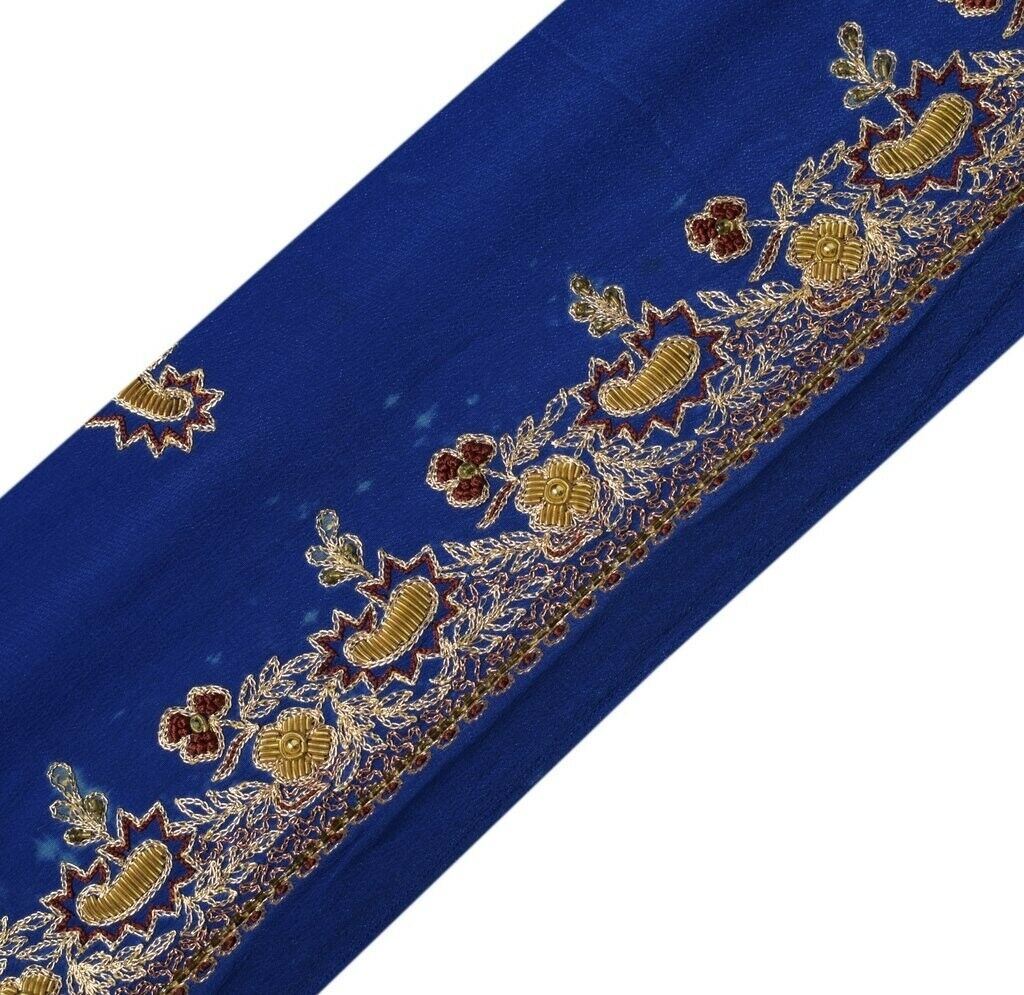 Vintage Saree Sewing Trim Indian Craft Border Hand Beaded Embroidered Lace Blue