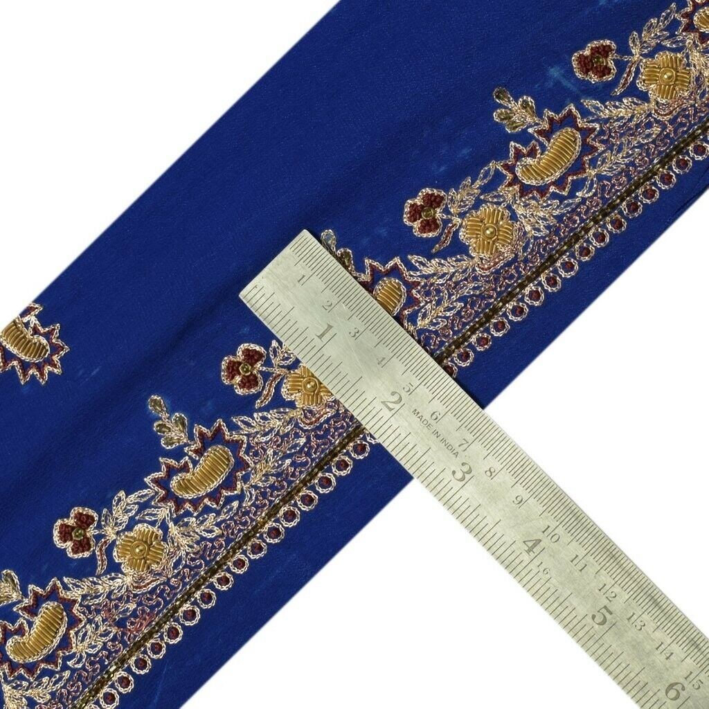 Vintage Saree Sewing Trim Indian Craft Border Hand Beaded Embroidered Lace Blue