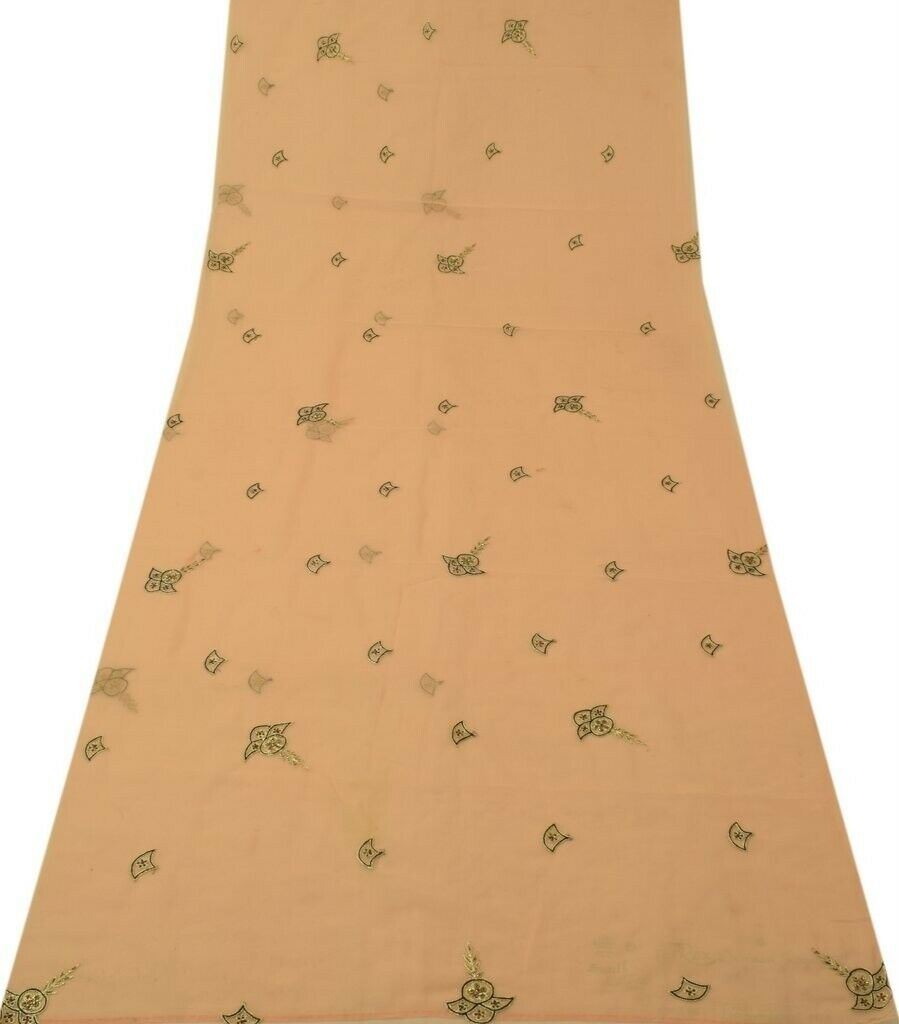 Indian Art Silk Vintage Sari Remnant Scrap Fabric for Sewing Craft Light Peach