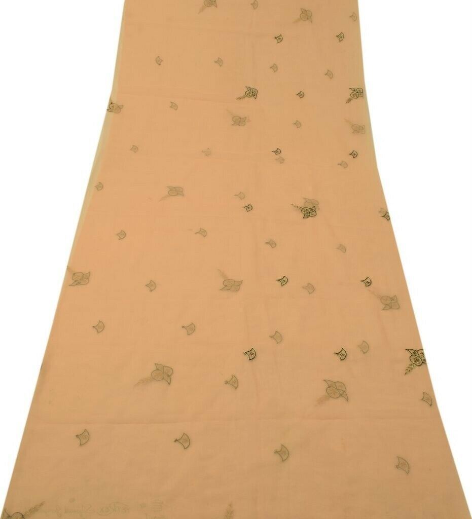 Indian Art Silk Vintage Sari Remnant Scrap Fabric for Sewing Craft Light Peach