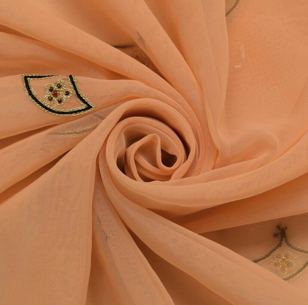 Indian Art Silk Vintage Sari Remnant Scrap Fabric for Sewing Craft Light Peach