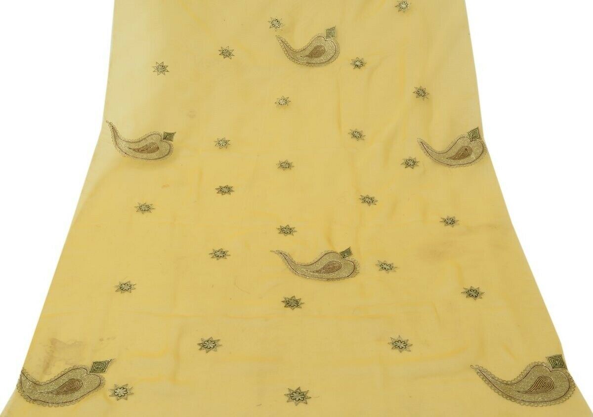 Vintage Saree Embroidered Multi Purpose Scrap Fabric Piece for Sew Craft Mustard