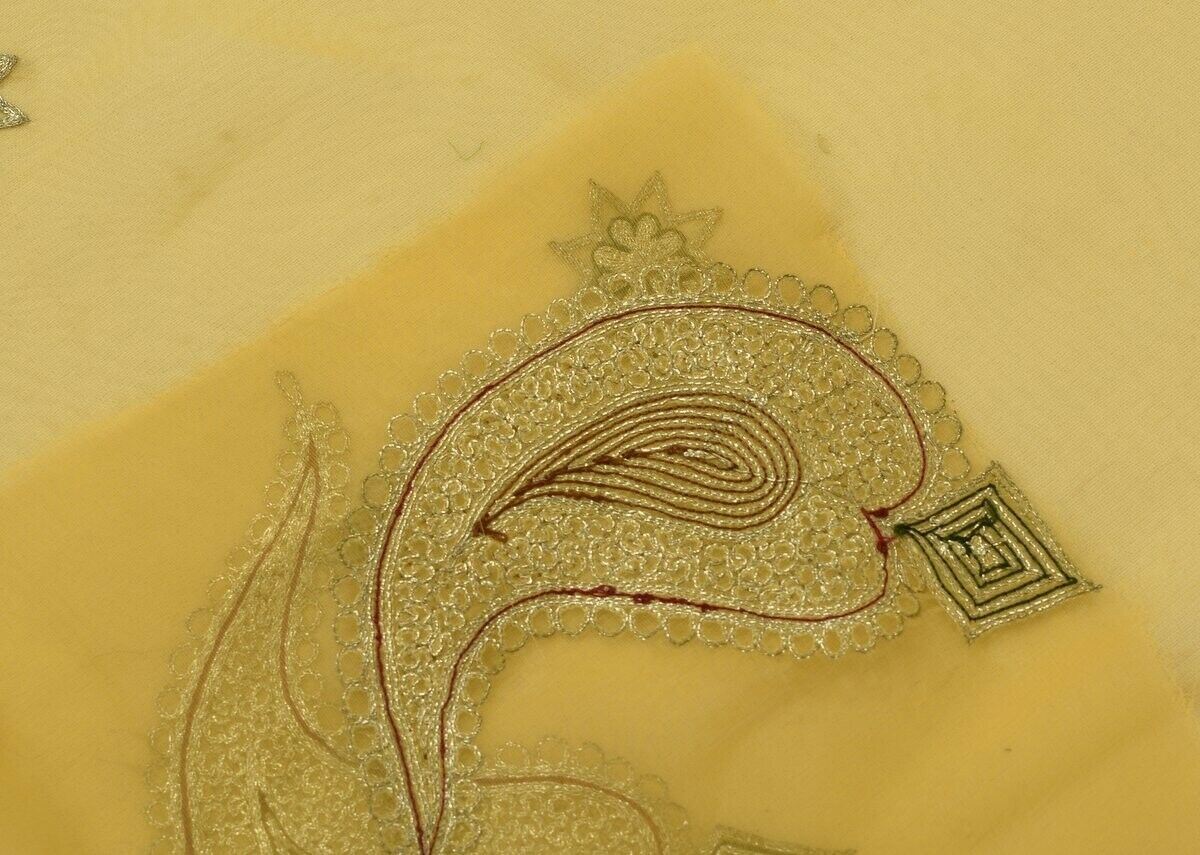 Vintage Saree Embroidered Multi Purpose Scrap Fabric Piece for Sew Craft Mustard
