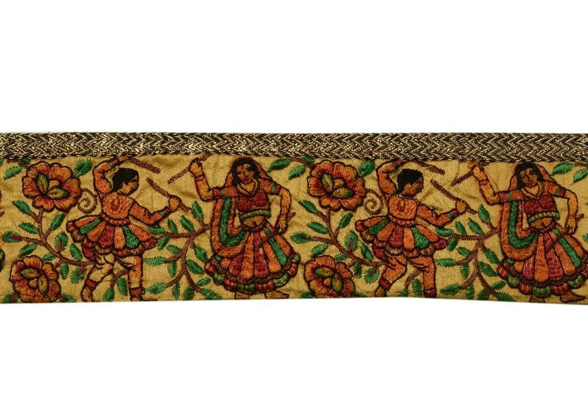 Vintage Saree Border Indian Craft Trim Embroidered Man Women Flowers Lace