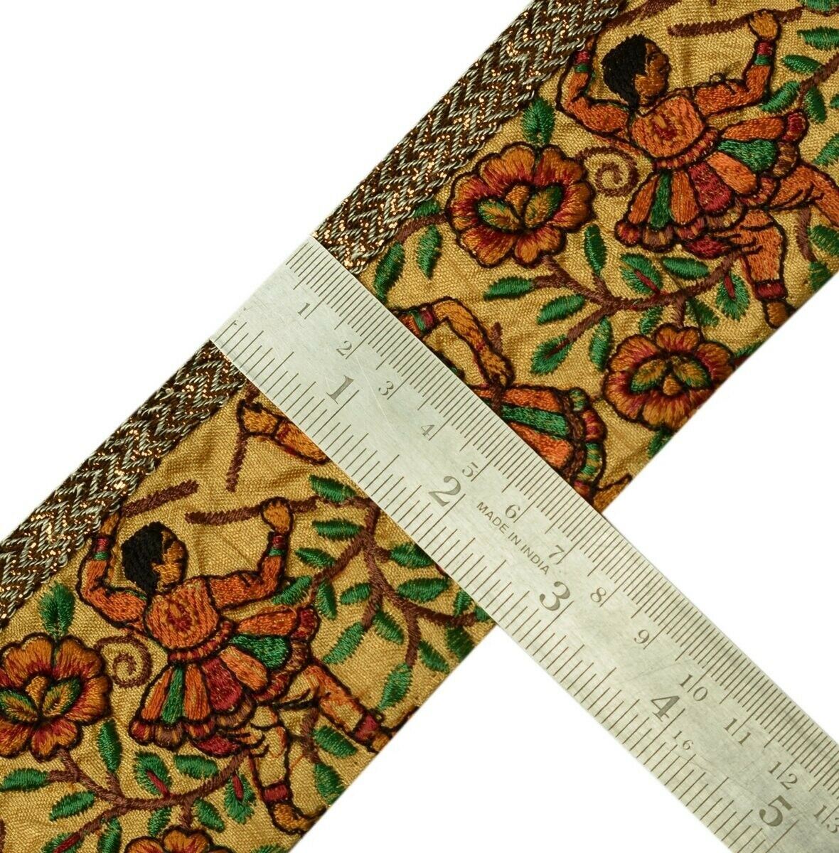 Vintage Saree Border Indian Craft Trim Embroidered Man Women Flowers Lace