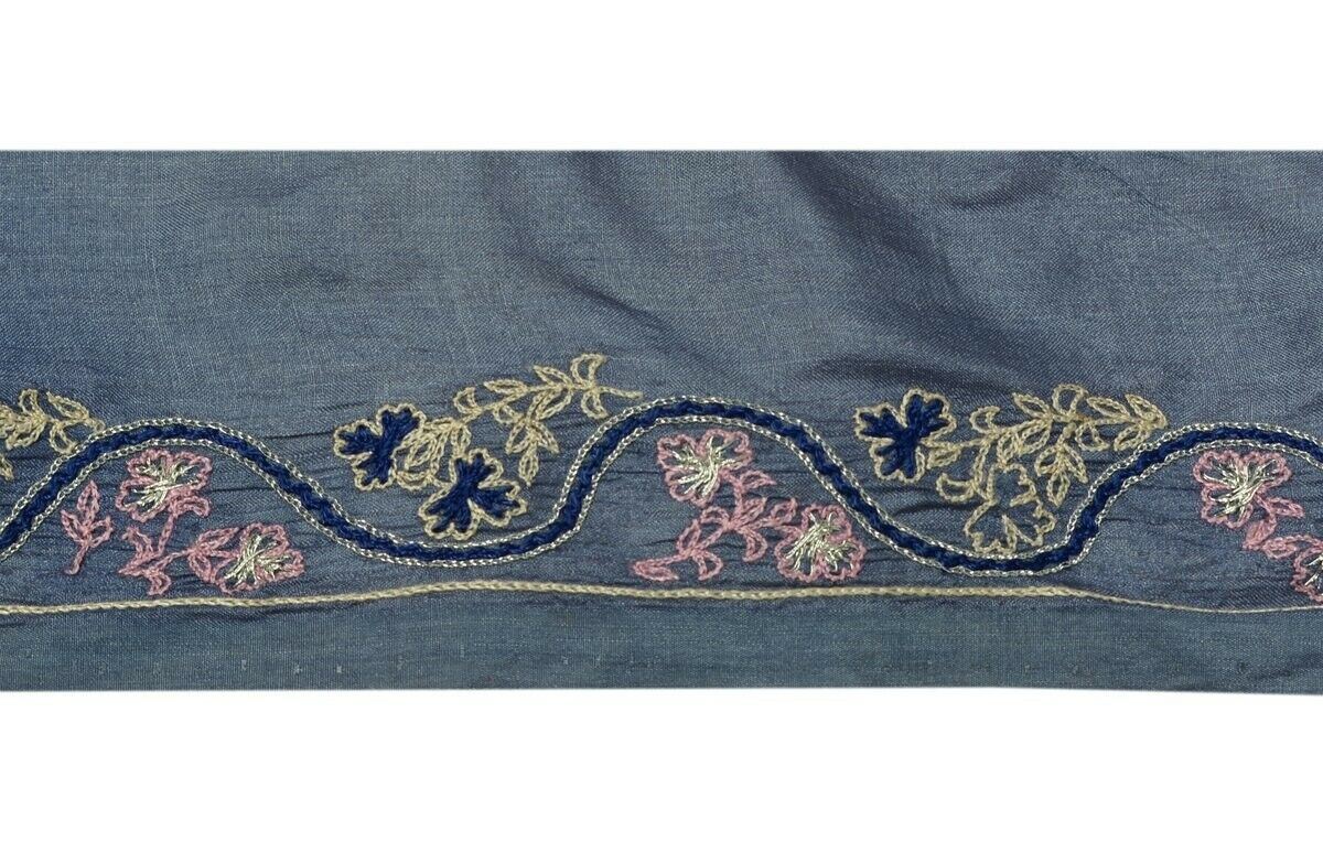 Vintage Saree Border Indian Craft Trim Hand Embroidered Ribbon Lace Gray