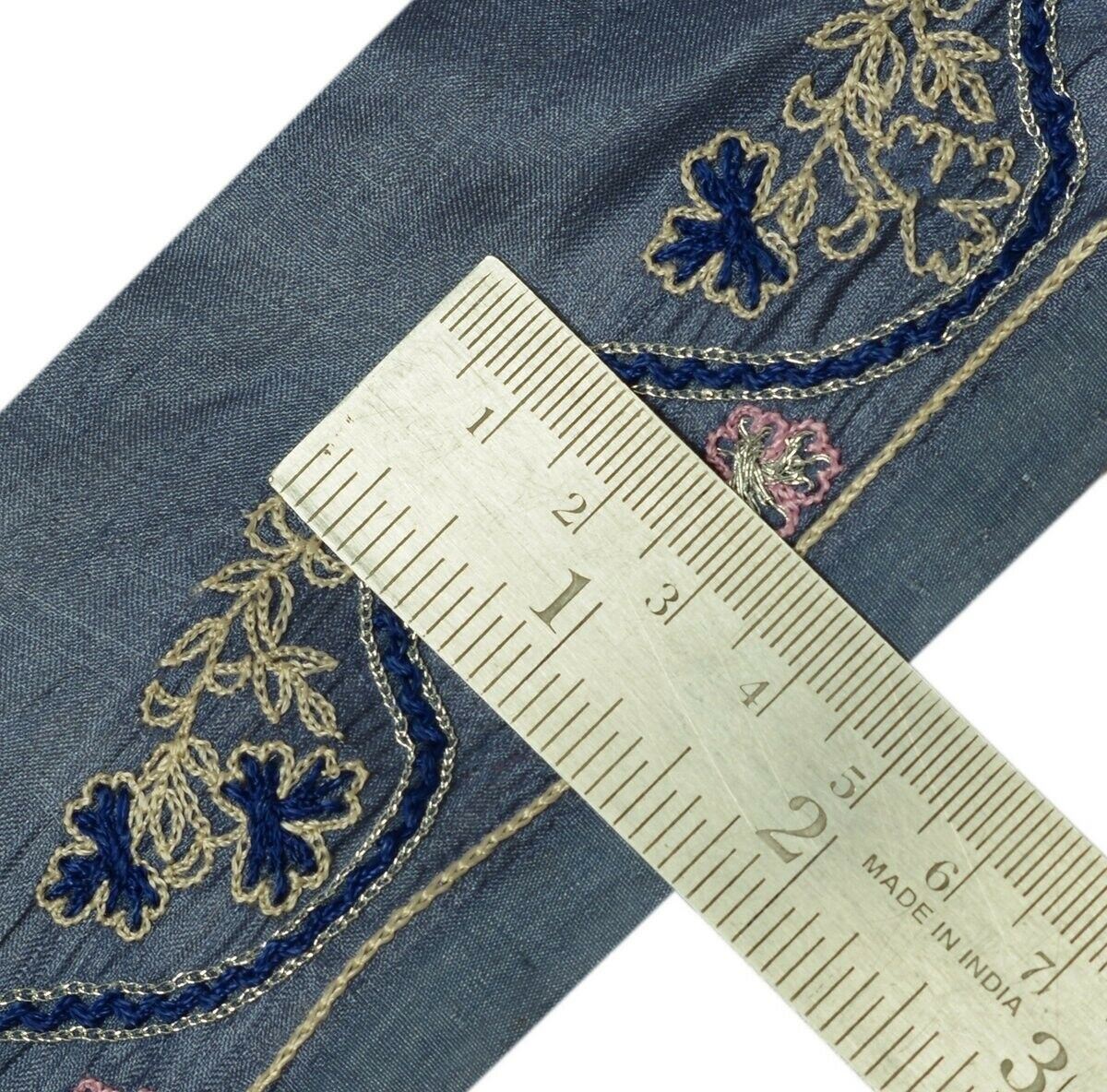 Vintage Saree Border Indian Craft Trim Hand Embroidered Ribbon Lace Gray