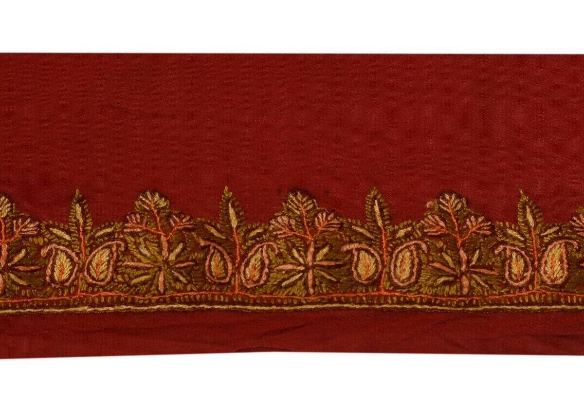 Vintage Saree Border Indian Craft Trim Hand Embroidered Maroon Ribbon Lace