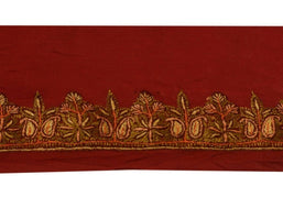Vintage Saree Border Indian Craft Trim Hand Embroidered Maroon Ribbon Lace