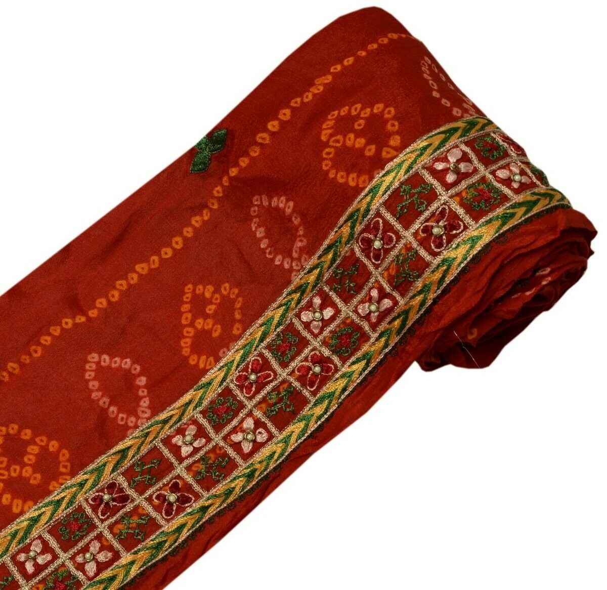 Vintage Saree Border Indian Craft Trim Hand Embroidered Dark Red Ribbon Lace