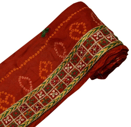 Vintage Saree Border Indian Craft Trim Hand Embroidered Dark Red Ribbon Lace