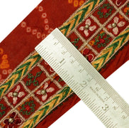 Vintage Saree Border Indian Craft Trim Hand Embroidered Dark Red Ribbon Lace