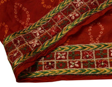 Vintage Saree Border Indian Craft Trim Hand Embroidered Dark Red Ribbon Lace
