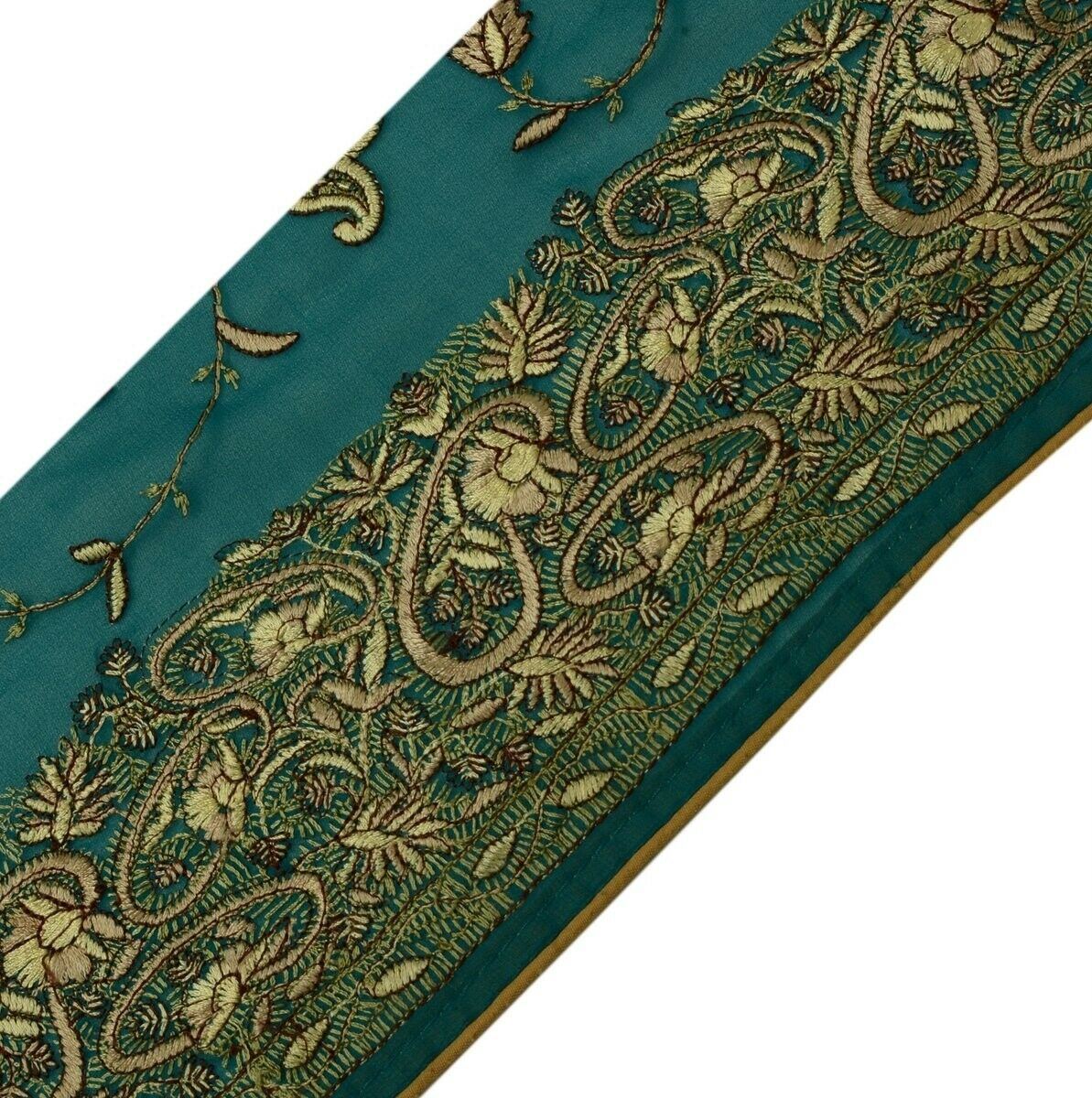 Vintage Saree Border Indian Craft Trim Paisley Embroidered Green Ribbon Lace