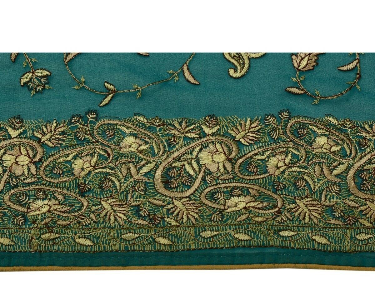 Vintage Saree Border Indian Craft Trim Paisley Embroidered Green Ribbon Lace