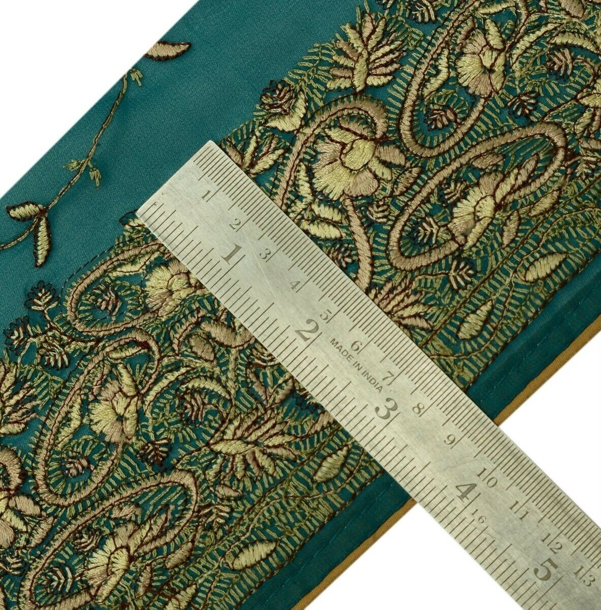 Vintage Saree Border Indian Craft Trim Paisley Embroidered Green Ribbon Lace