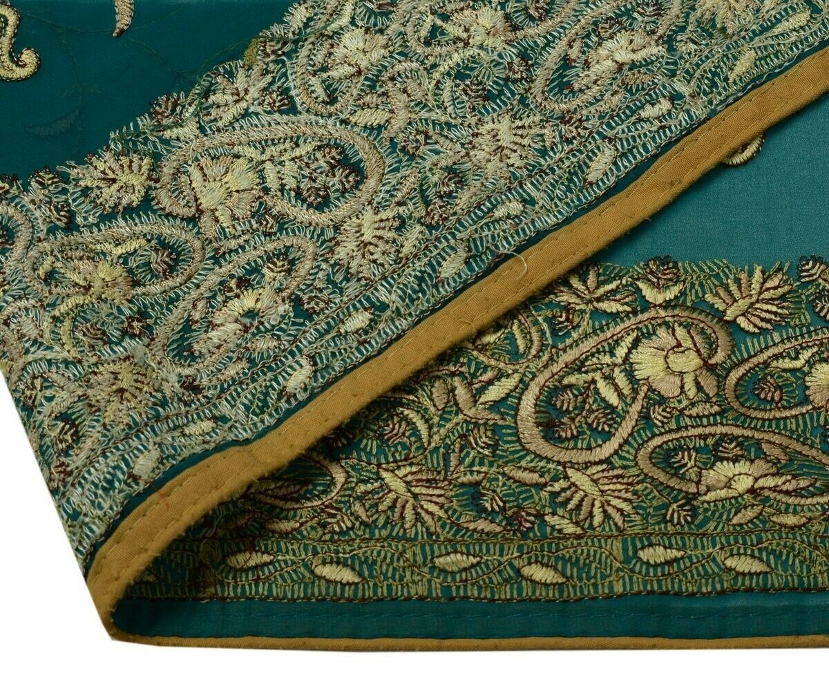Vintage Saree Border Indian Craft Trim Paisley Embroidered Green Ribbon Lace