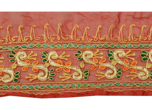 Vintage Saree Border Indian Craft Trim Embroidered Red Sewing Ribbon Lace