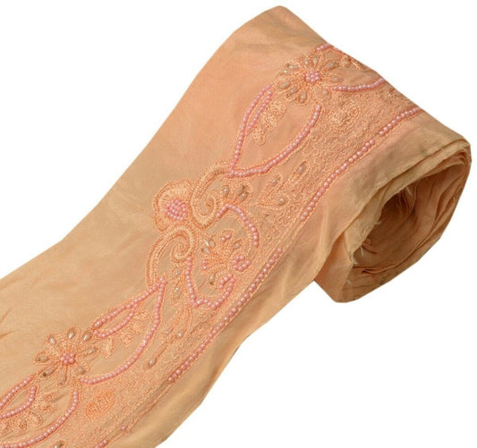 Vintage Saree Border Indian Craft Trim Beaded Embroidered Ribbon Lace Peach