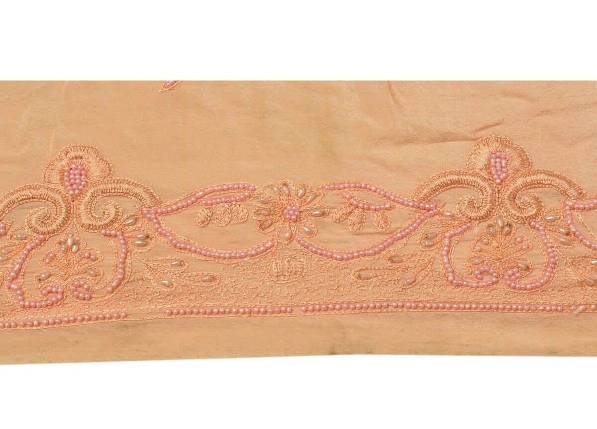 Vintage Saree Border Indian Craft Trim Beaded Embroidered Ribbon Lace Peach