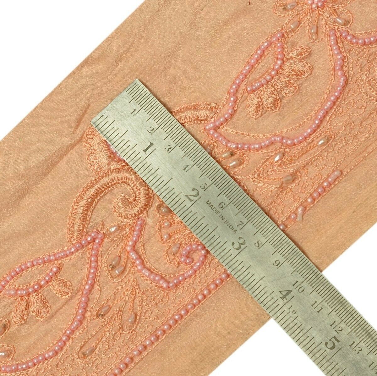 Vintage Saree Border Indian Craft Trim Beaded Embroidered Ribbon Lace Peach