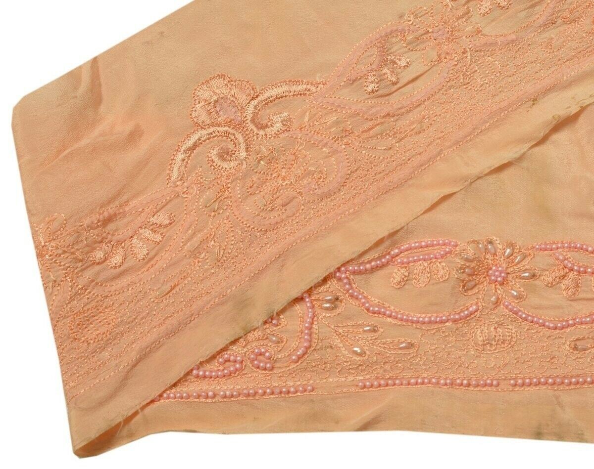 Vintage Saree Border Indian Craft Trim Beaded Embroidered Ribbon Lace Peach