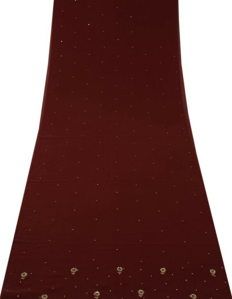 Blend Georgette Vintage Sari Remnant Scrap Fabric for Sewing Craft Maroon